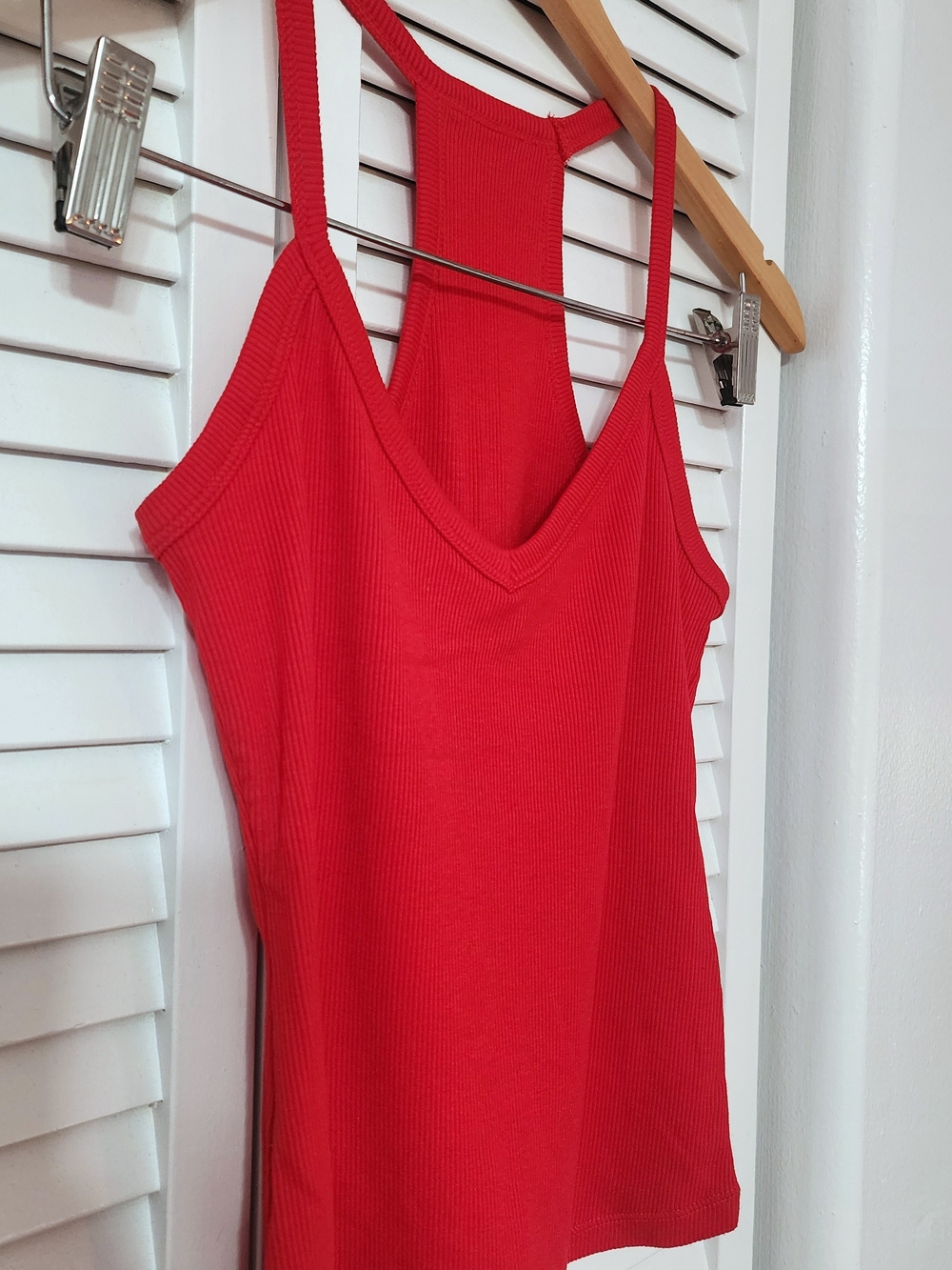 Women’s Red Ribbed Racerback Tank Top - Picture 5 of 11